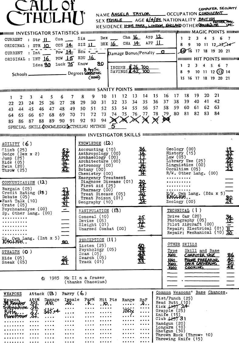 Character Sheet - Angela Taylor - Page 1