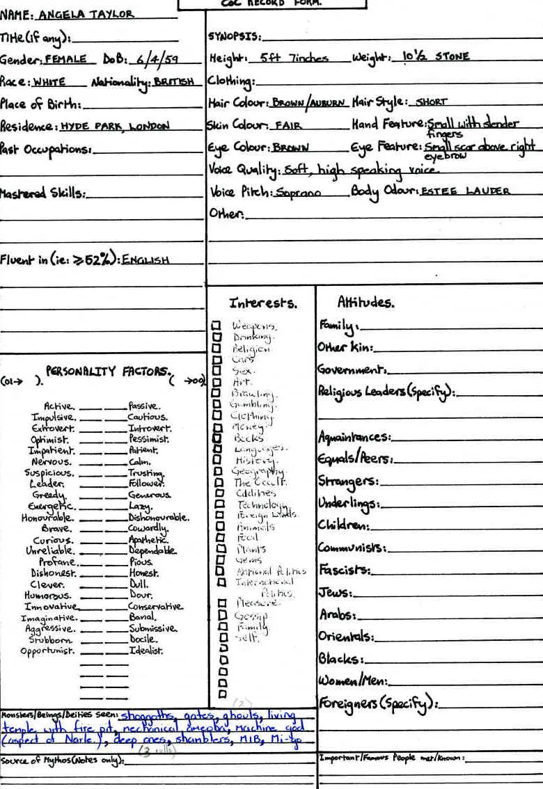 Character Sheet - Angela Taylor - Page 2
